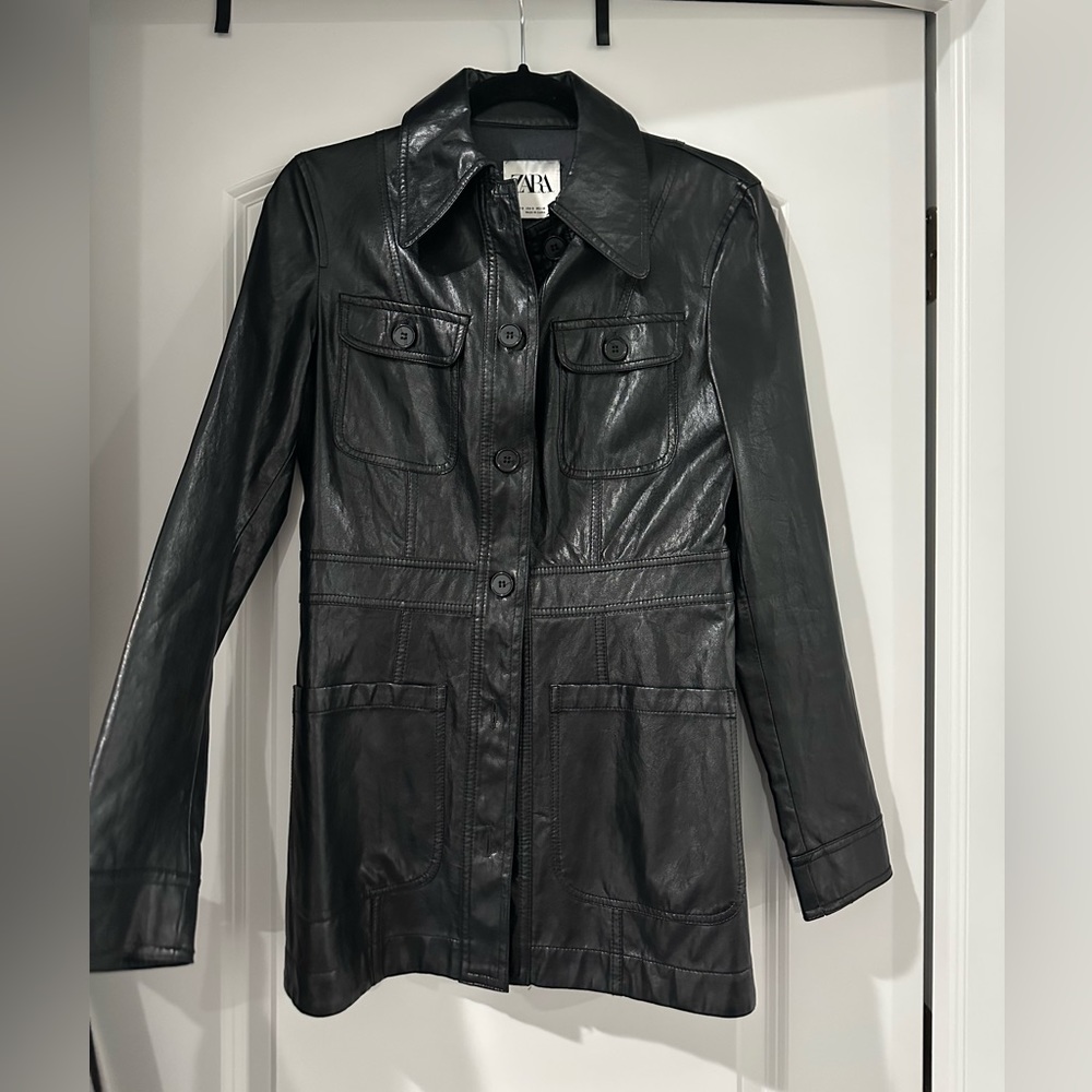 Zara button up leather jacket size S